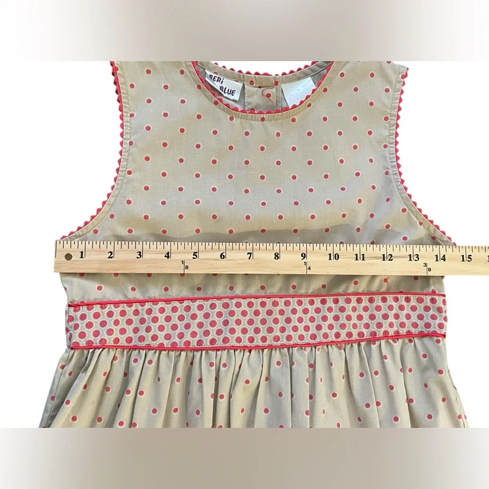 Beri Blue Boulevard Dress 14 Polka Dot Floral sleeveless Tie Back 100% Cotton